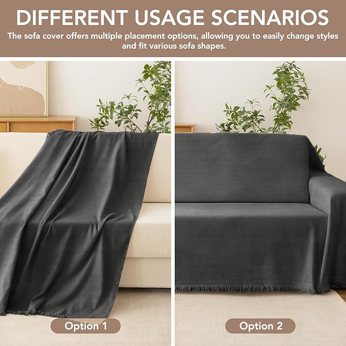 Couch Cover for Dogs, Boho Sofa Covers for 3 Cushion Couch, Chenille Sofa Slipcover for Pets Washable, L-Shape Sectional Couch Cover Soft Throw Blankets with Tassels(71x118,Charcoal Grey)
