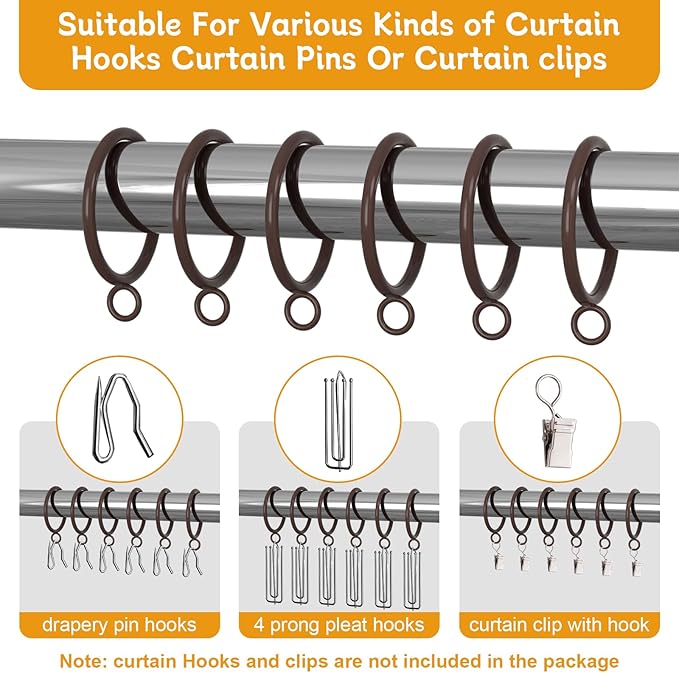 42 PCS Curtain Rings, 1.5 Inch Cocoa Tone Metal Curtain Drape Sliding Eyelet Rings-Hanging Rings for Curtains and Rods, Fits Up to 1 1/4-Inch Rod(Clips Not Included)