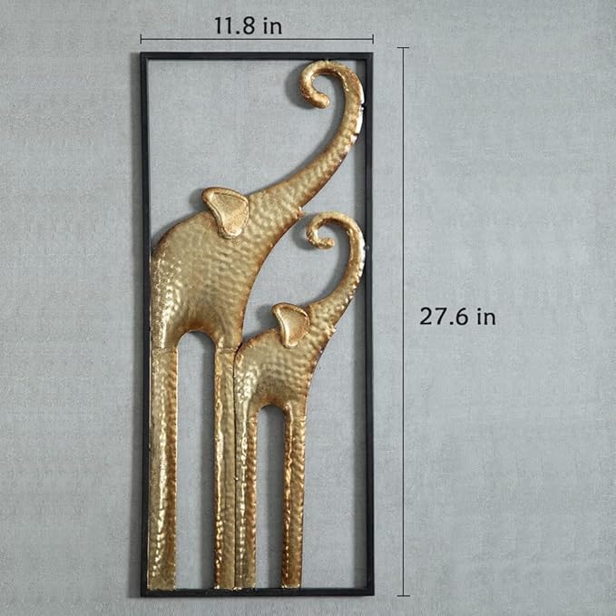 HKaikzo Set of 2 Elephant Wall Decor, African Wall Decor, Gold Elephant Wall Art, Animal Decorations for Living Room, Modern Metal Decor(11.8x27.6in)