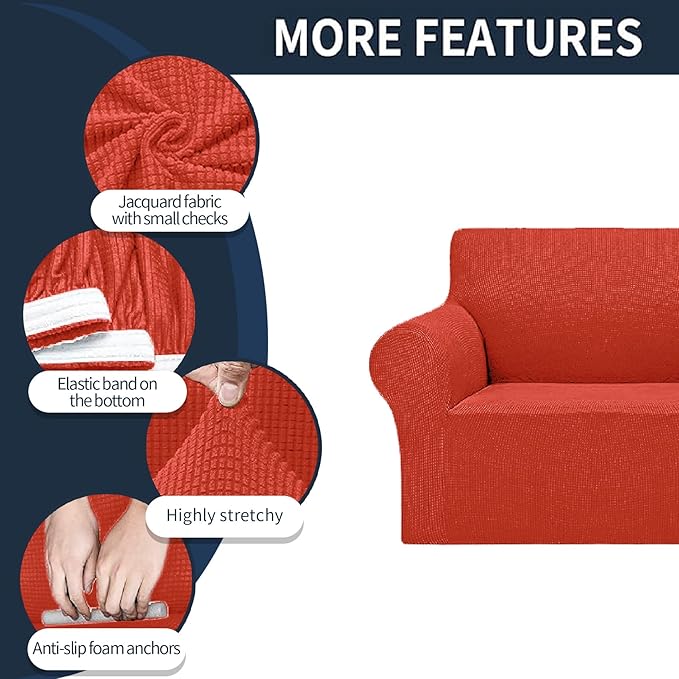 Cupuamon 2025 New Stretch Sofa Slipcovers Couch Cover for 3 Cushion Furniture Protector Sofa Covers with Elastic Bottom Jacquard Fabric Small Checks for Pets, Kids -Sofa, Pureed Pumpkin
