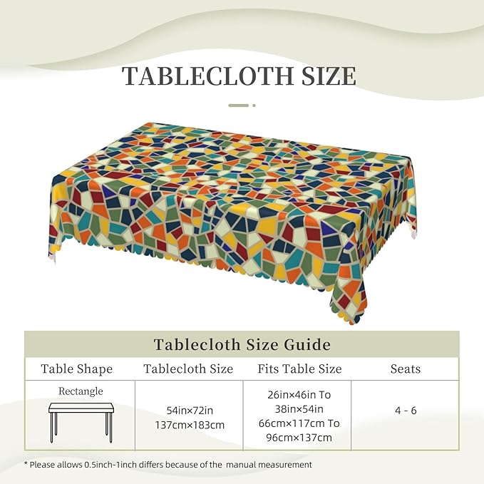 Colorful Mosaic Table Cloth for Dining Tables, Reusable Irregular Ceramic Mosaic Tiles Tablecloths Decoration Tile Pieces Style Rectangle Table Cover for Home,Kitchen,Party,Holiday,54x72Inch