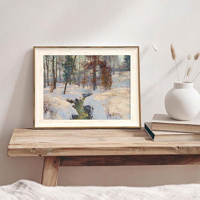 XOCUUI Unframed Vintage Winter Snow Landscape Wall Art, Aesthetic Painting Decor, Country Landscape Pictures Decorations Indoor, 8x10 Inch Canvas Print Gallery Artwork for Living Room and Bedroom