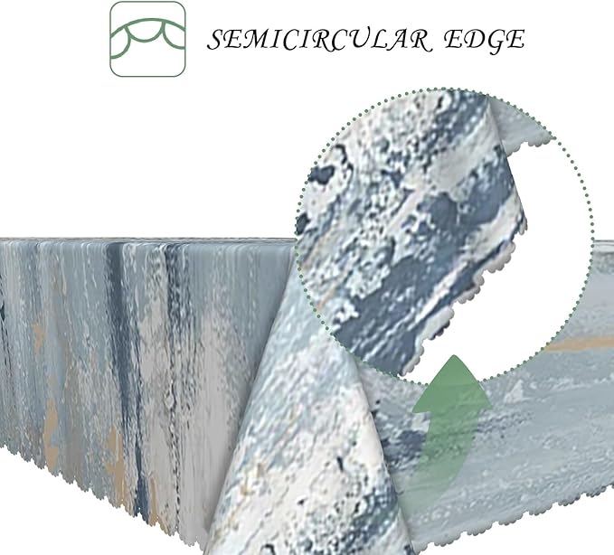 70x140 Inch Modern Abstract Art Rectangular Tablecloth Blue Gray Textured Brushstroke Grunge Table Cloth Waterproof Durable Table Cover for Kitchen Dining Artistic Home Party Studio Decor