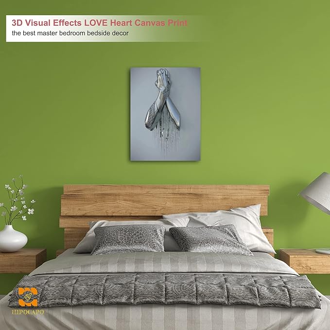 3D Wall Art Decor Artwork - 3D Metal Effect Wall Art hands clasped for Modern Wall Art, Large Wall Art for Bedroom Dercorations Framed 18”x24”x1Pcs