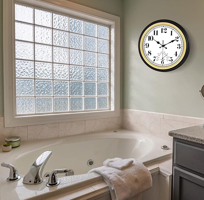 45MinST 12 Inch Indoor/Outdoor Retro Round Waterproof Wall Clock with Thermometer, Silent Non Ticking Battery Operated Quality Quartz Wall Clock Home/Patio Decor