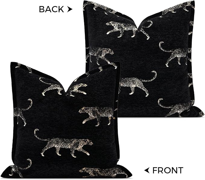 Throw Pillow Cover 20x20, Double Sided Cheetah Chenille Jacquard Embroidered Pillow Covers, Luxury Modern Style Accent Pillowcase for Bed Couch Sofa Living Room Bedroom