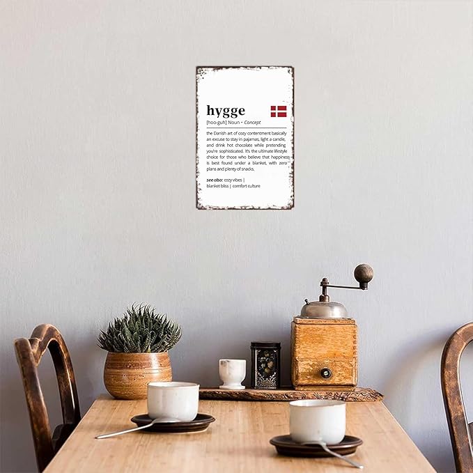 Funny Vintage Metal Sign Hygge Definition Poster Wall Art for Home Living Room Office Bar Decor 8X12inch