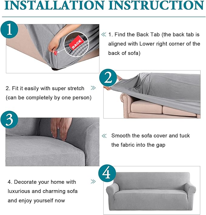 Flamingo P High Stretch Sofa Slipcover Non Slip Loveseat Covers for 2 Cushion Couch Washable Pet Furniture Protector Covers with Elastic Bottom, Thick Jacquard Fabric (Medium, Dove)