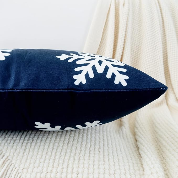 HWY 50 Navy Blue Decorative Throw Pillow Covers 16x16 Inch for Couch Sofa Living Room Bed, Soft Square Throw Pillows Cases Cushion Cover with Christmas Snowflakes Print Pack of 2