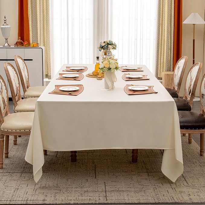 BALCONY & FALCON Table Cloth – Waterproof, Wrinkle Resistant & Washable Rectangle Tablecloth and Table Cover for Dining Room, Kitchen, Outdoor, Party & Birthday Use (Ivory, 55" x 71")