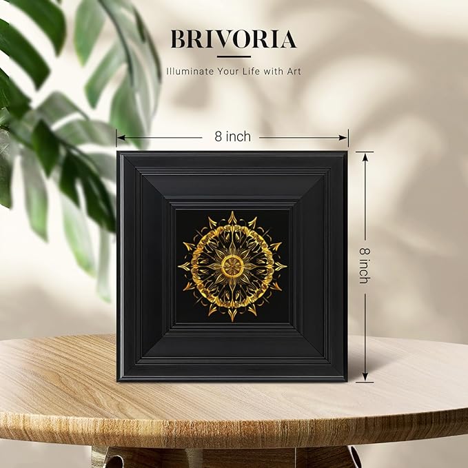 Brivoria Mandala Wall Art Home Decor, Radiant Golden Sun Mandala Design with Layered Frame Structure, Modern Spiritual Accent for Meditation Corner Desk Shelf or Bedroom, Wall and Tabletop Display,8x8