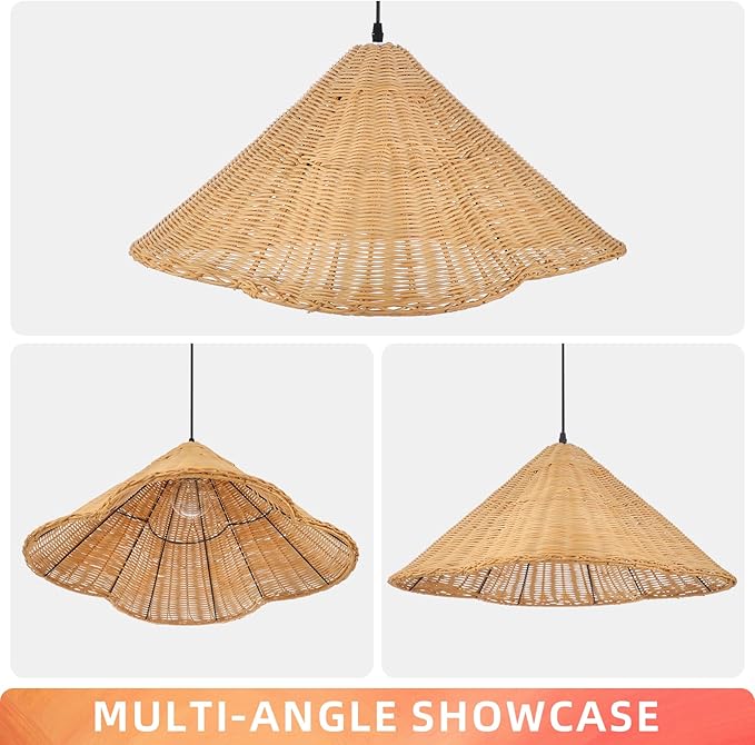 Arturesthome Modern Farmhouse Chandelier Woven Pendant Light Natural Rattan Hat Lamp Shape 1 Light Rustic Chandelier for Dining Room Kitchen Restaurant 23.6"