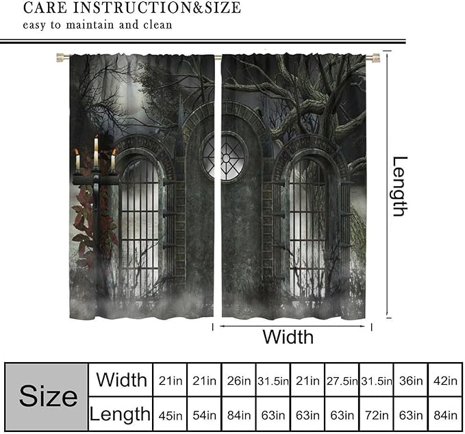 Gothic Mid Century Blackout Curtains, Moon Halloween Horror Candle Print Pattern Window Drapes, for Living Room Bedroom 42(W)*84(L) 2 Panels