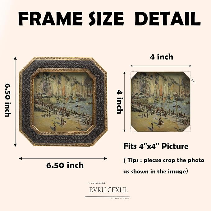 4x4 Small Vintage Picture Frame in Antique Bronze Gold - Square Gothic Ornate Photo Frame with Glass Front for Wall/Tabletop, Victorian Gallery Wall Decor,Photo Display，Gift Ideas