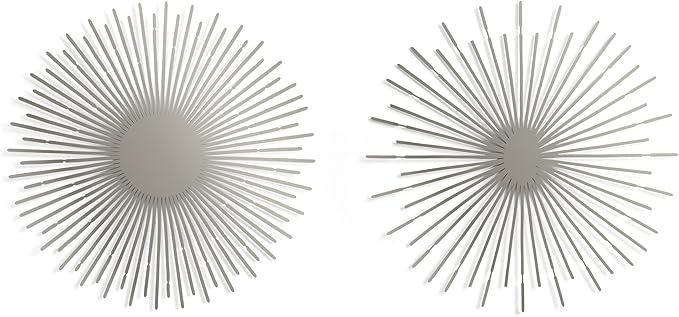 NEODECO Sun Rays-Double Metal Wall Art, Geometric Sun Decor, Metallic colors, Large 3D wall sculpture, model BC, Set of 2 (Silver, Medium)