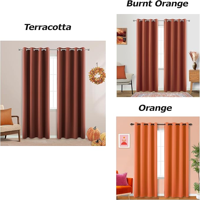 KOUFALL Decorative Blackout Curtains for Bedroom Sliding Glass Door 2 Panels,Boho Earth Tone Curtains for Living Room Decor,90 Inches Long Length,Rust Terracotta