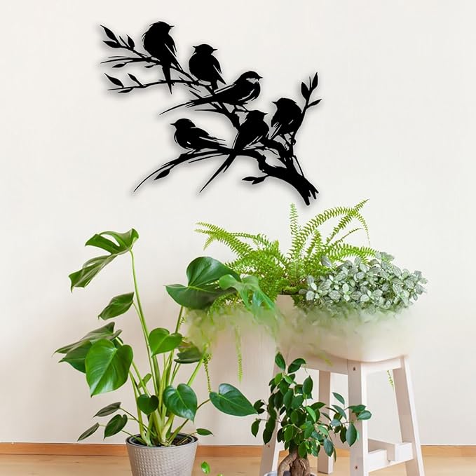 Birds on Branch Tree Metal Wall Decor - Nature Farmhouse Room Decor Wall Art Home Decor for Living Room, Bedroom, Dining Room, Bathroom, Office, Courtyard, Outdoor (Black)