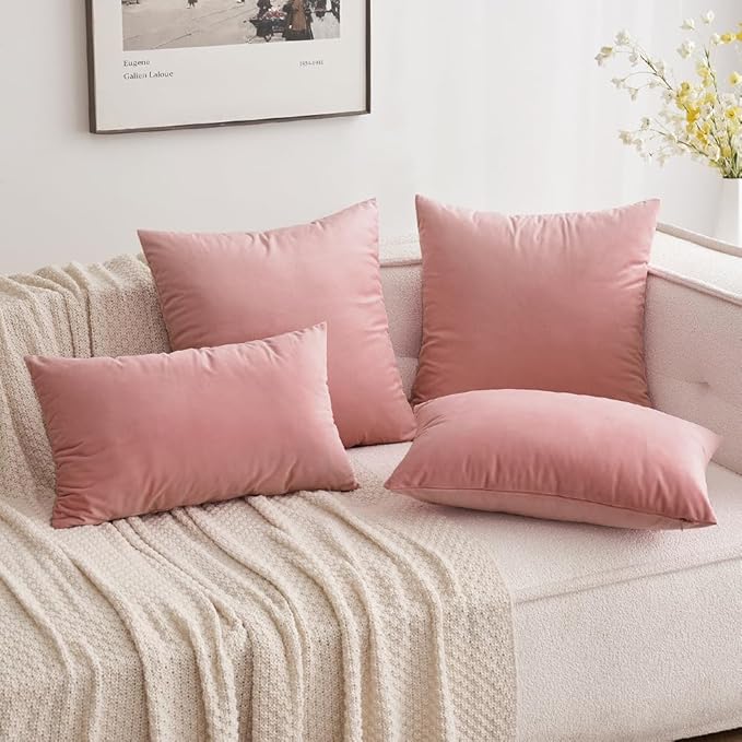 MIULEE Pack of 2 Pillow Covers Velvet Throw Pillow Covers Decorative Cushion Case for Spring Sofa Bedroom Couch 12x20 Inch Dusty Pink