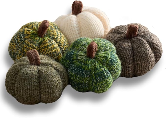 Your Heart's Content Cozy Mini Knit Pumpkins Set of 5 Juniper Green Fall Home décor, Table top Bowl Filler, Gift for New Apartment (Juniper 2.5 Inch Set)