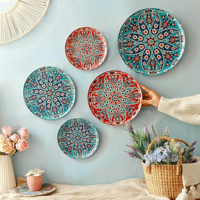 RITUALISTIC Turkish Wall Plates - Set of 5 (Multicolor) |Home Decor | Painting | Divine | Intricate Designs | Christmas gifts