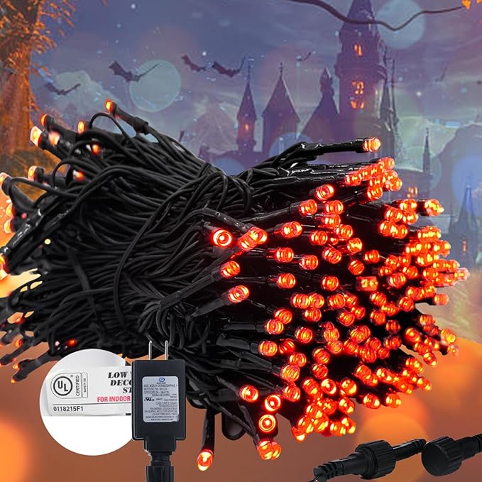 Kwaiffeo Halloween Lights, 100FT 300LED Orange String Light Outdoor Indoor, 8 Modes Connectable Orange Lights for Christmas Halloween Decorations Outside, Fairy Light for Party Yard Tree Fall Decor