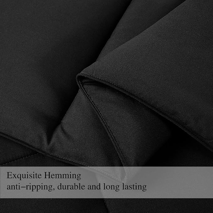 COHOME Quilted Twin/Twin XL King Size Comforter - All-Season Down Alternative Duvet Insert - Luxury Hotel Soft Breathable Black Comforter with Anti-Clump Tech & 8 Tabs- Reversible （64"x88"）