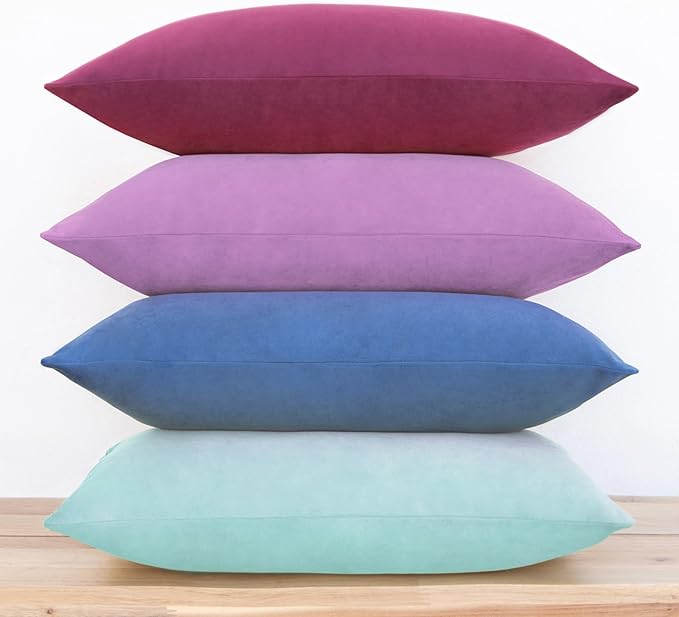 MONDAY MOOSE Decorative Throw Pillow Covers Cushion Cases, Set of 4 Soft Velvet Modern Designs, Mix and Match for Home Decor, Pillow Inserts Not Included (12x20 inch, Purple/Blue)