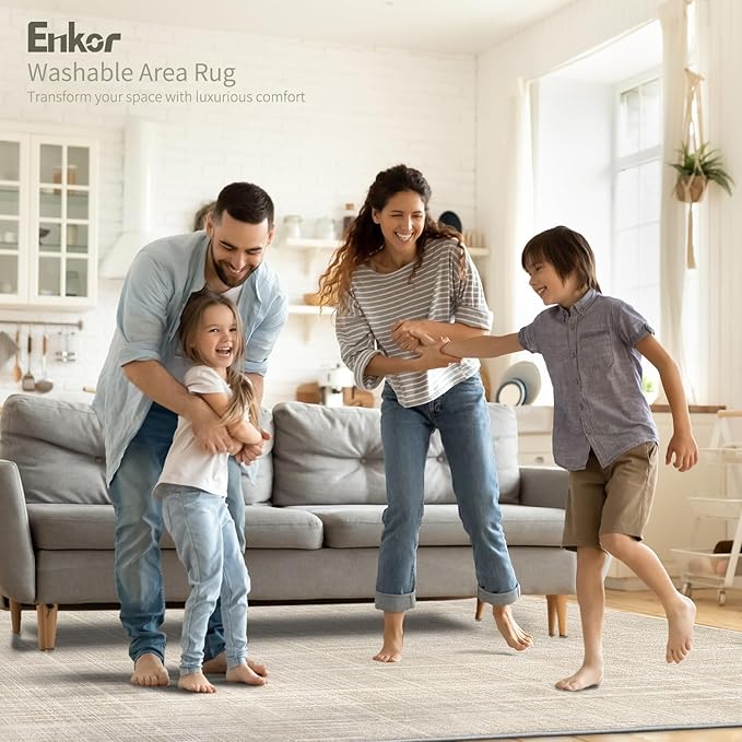 Enkor Runner Rugs for Hallway, 2x6 Washable Soft Non Slip Abstract Rugs for Kitchen, Modern Mat for Entryway Living Room Bedroom Beige Grid