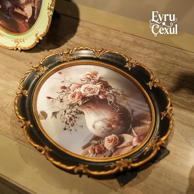 Oval Frame 8x10 - Black Gold Vintage Picture Frames 8x10, Antique Ornate Frames 8 X 10 With Glass Front For Tabletop Photo Display And Wall Hanging, Golden Frame 8 By 10