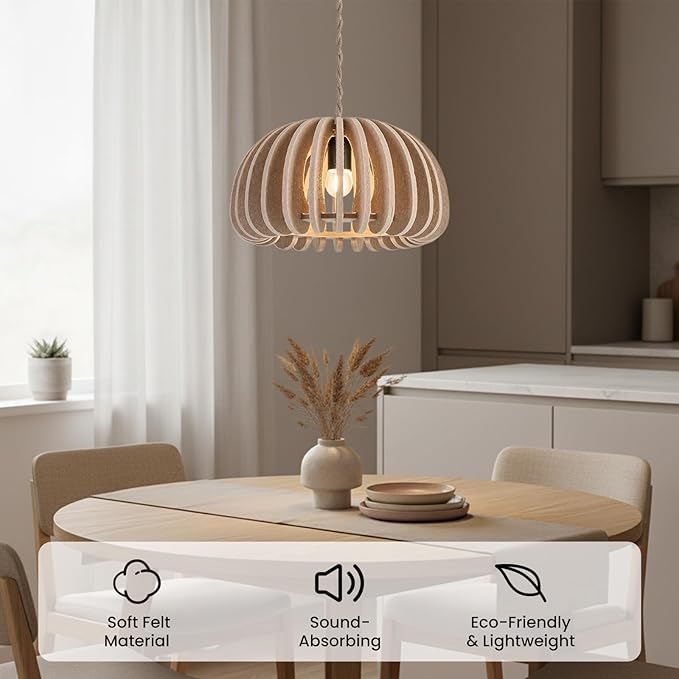Pendant Light with Felt Lampshade, Modern Hanging Lamp Fixture, DIY Acoustic Plug-in Pendant Light for Kitchen Island, Living Room, Dining Room, Bedroom, Office (D13.7"x7.8")