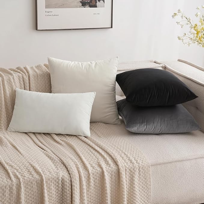 MIULEE Pack of 2 Velvet Soft Solid Decorative Square Throw Pillow Covers Set Christmas Cushion Case for Spring Couch Sofa Bedroom Car 12x20 Inch 30x50 cm Cream White