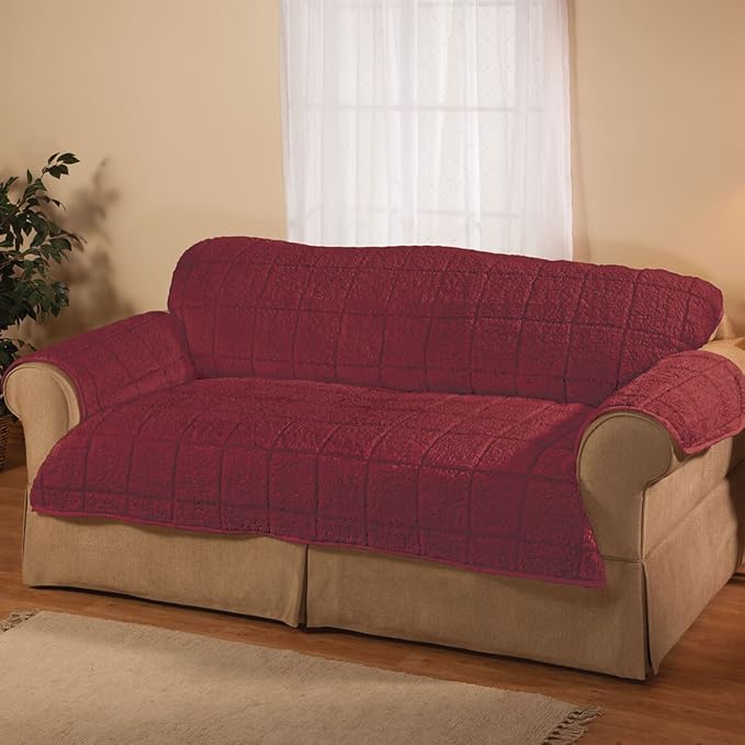 OakRidge Bradley Sherpa Sofa Protector - Slipcover Burgandy