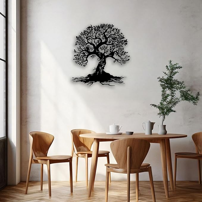 Tree of Life Metal Wall Decor - Room Decor Wall Art Home Decor for Living Room, Bedroom, Office, Garden, Courtyard (Black)
