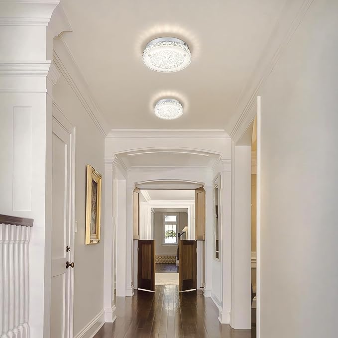 Modern Crystal Flush Mount Ceiling Light 4000K LED Flush Mount Crystal Ceiling Light Dimmable Small Chandelier for Bedroom Bathroom Staircase Dining Room Laundry Kitchen Foyer Hallway 8.3"