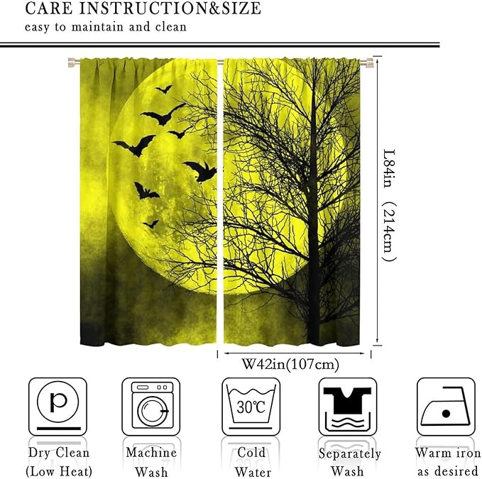Gothic Crow Blackout Window Curtains, Halloween Horror Crow Print Window Drapes, for Living Room Bedroom 42(W)*84(L) 2 Panels