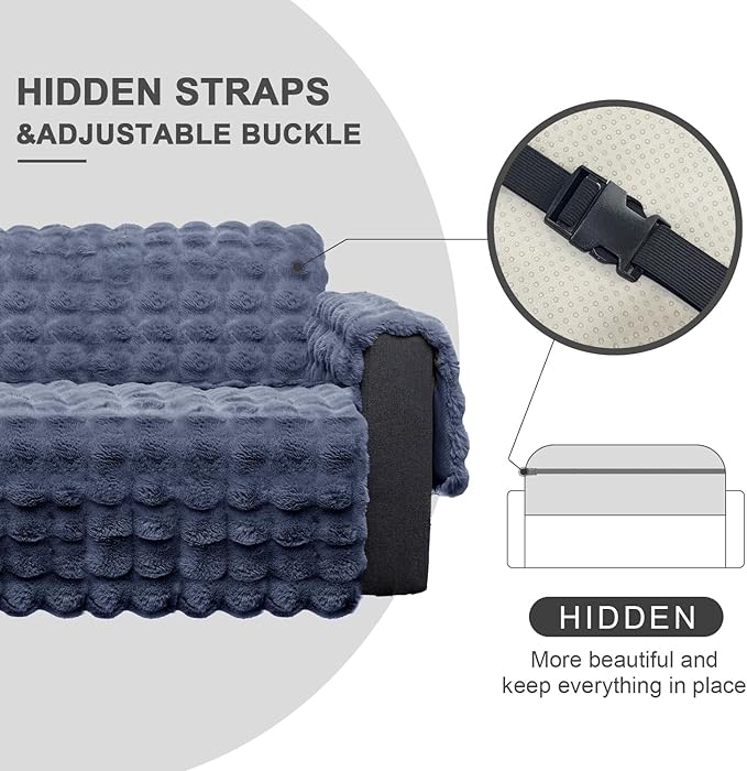 Plush and Fuzzy Shaggy Couch Cover, Dog Pad Faux Fur Sofa Cover, Water Resistant Slipcover, Non-Slip Furniture Protector for Kids,Dogs,Cats.(Noble Gray-Bubble, Large Sofa)