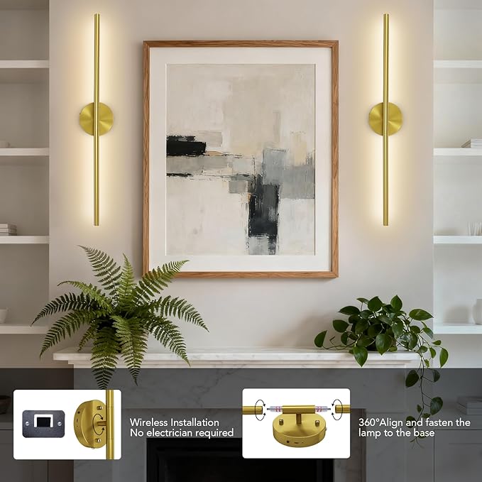 TONYFUL Battery Operated Wall Sconce Set of Two, Rechargeable Wall Lamp with 6000mAh Dimmable Bulbs and Remote, 3000K-6500K LED Wireless Wall Lights for Bedroom, Living Room, Hallway Decor, Background