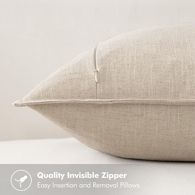 MIULEE Decorative Linen Euro Sham Pillow Covers 26x26 Natural Beige Boho FarmhouseNeutral Christmas Couch Throw Pillows for Bed Pack of 2 Accent Modern Pillowcase Sofa Livingroom Home Decor