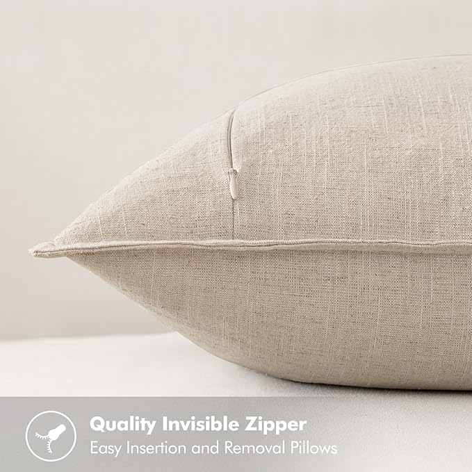 MIULEE Decorative Linen Pillow Covers 16x16 Inch Natural Beige Boho Farmhouse Neutral Christmas Couch Throw Pillows for Bed Pack of 2 Accent Modern Pillowcase Sofa Livingroom Home Decor
