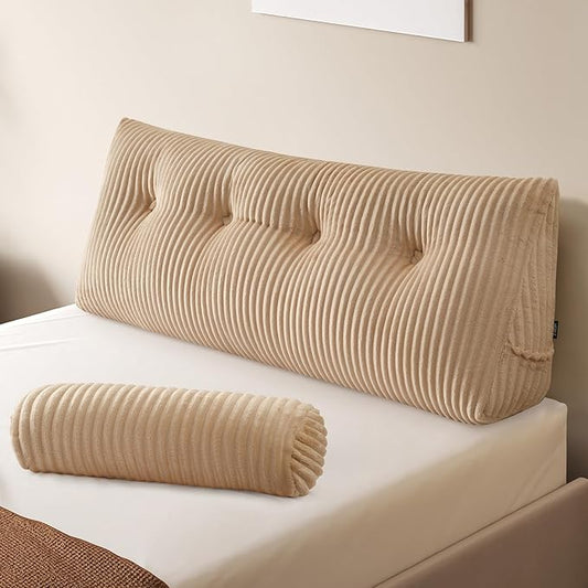 Z-hom Large Wedge Pillow Headboard, Full Triangular Headboard Pillow, Reading Pillow Bed with a Roll Pillow for Bed Sitting Up Sleeping, Backrest Cushion Headboard Gap Pillow for Back,Beige