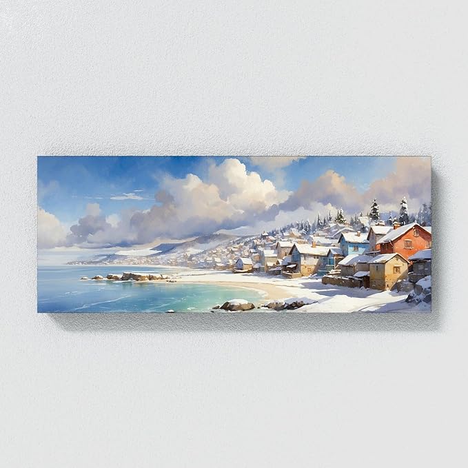 Sense Canvas Scandinavian Snowy Coastal 30 Canvas Art - Home Decor Wall Art Print Poster Painting Large 40x16 / 1.5"