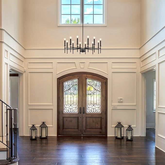 Black Farmhouse Chandeliers, 12 Light Modern Chandelier Light Fixture, Dining Room Chandelier Lighting for Living Room Staircase Bedroom Foyer Kitchen Entryway
