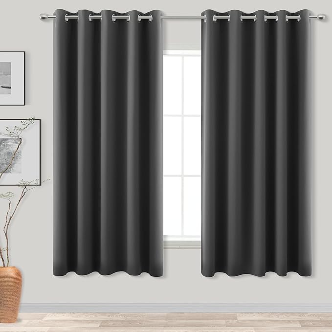 KOUFALL Blackout Curtains for Living Room 63 Inch Length,Extra Wide 72 Inches Dark Gray Drapes 63 Inches Long 2 Panels Set,