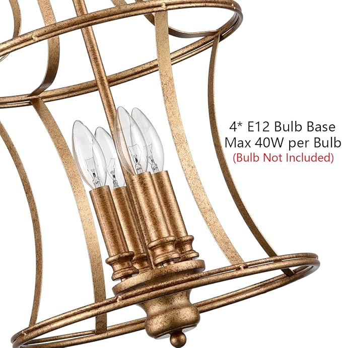 Modern Lantern Pendant Light 4-Light Chandelier Lighting, Rusty Gold for Kitchen Island Dining Room Entryway
