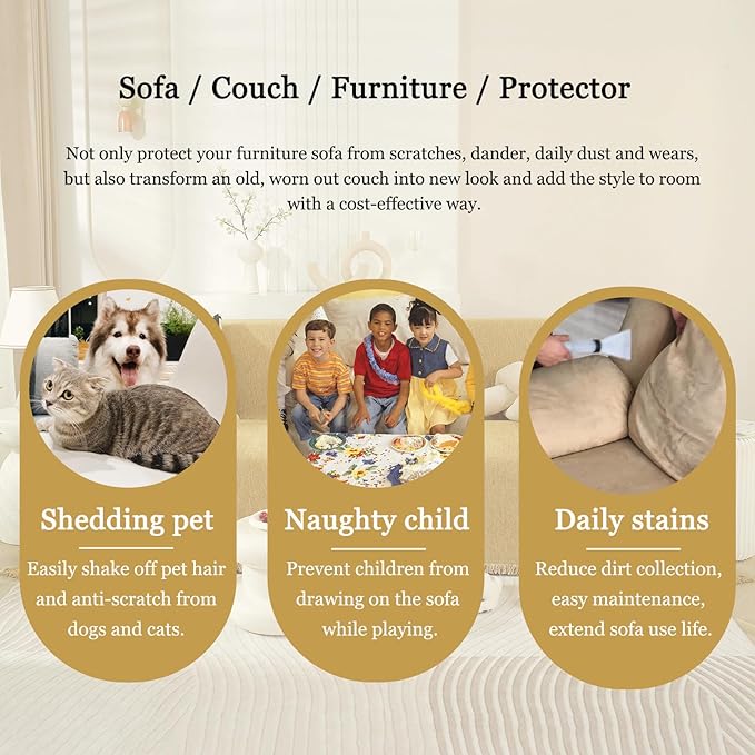 DREAMINGO Modern Minimalism Mustard Yellow Couch Cover Sectional Sofa Covers for 3 Cushion Couch Washable Chenille Pet Couch Protector for Dogs Boho Herringbone Sofa Furniture Slipcover, 71"x150"