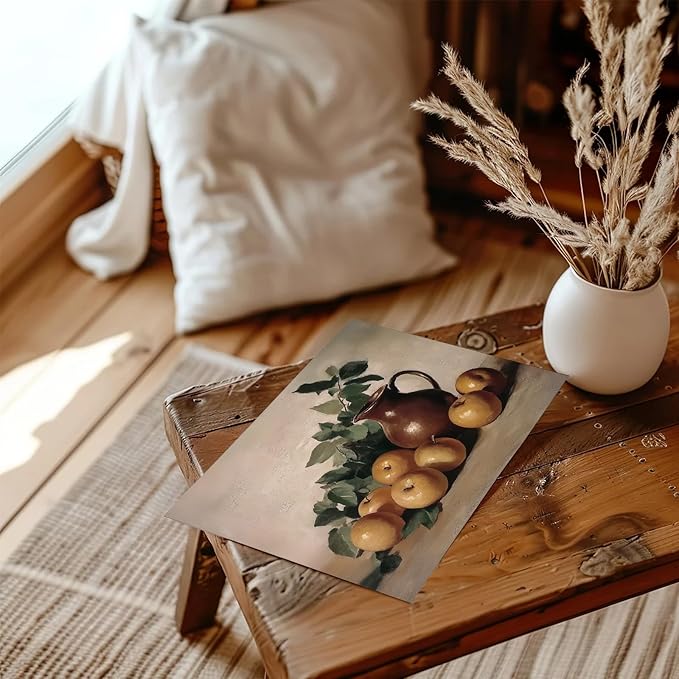XOCUUI Farmhouse Canvas Vintage Aesthetic Room - Harvest Apples Still Life Oil Painting Artwork Abstract Decor Pictures Prints - Farmhouse Fruit for Bedroom Kitchen 8x10in - Unframed