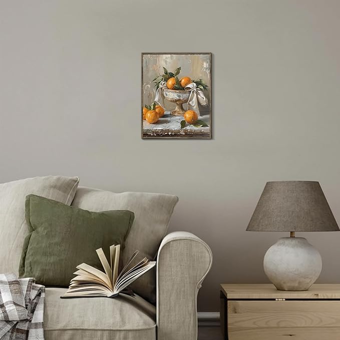 XOCUUI Farmhouse Still Life Picture Living Room - Rustic Vintage Decor for Bedroom - Tangerine Orange Fruit Moody Muted Oil Painting Art Deco Wall Art for Kitchen - 8x10inch Unframed