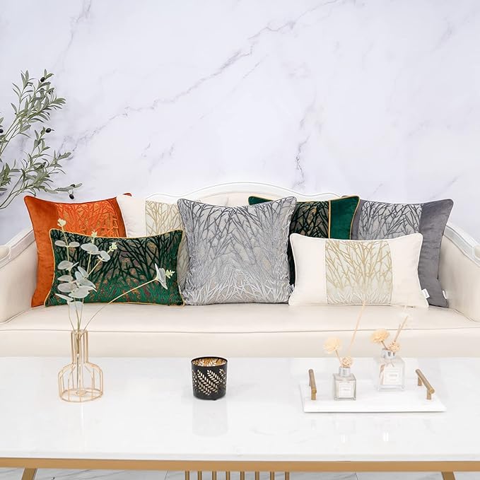 Yangest Beige Twigs Throw Pillow Cover Velvet Branches Velvet Cushion Case Neutral Pillowcase for Sofa Couch Bedroom Living Room Home Decor,20x20 Inch