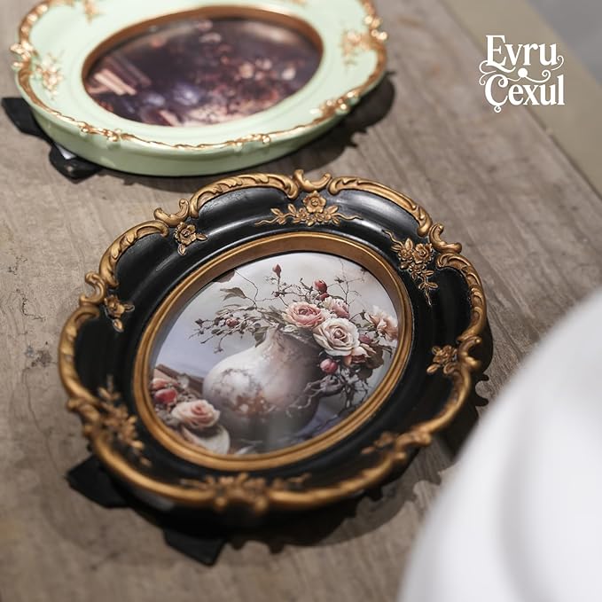 Oval Vintage Picture Frame 4x6 - Ornate Black Gold Photo Frame 4 By 6, Antique Photo Frames 4x6in, Rustic 4x6 Small Frames Retro Decorative Wall Hanging For Home Decor