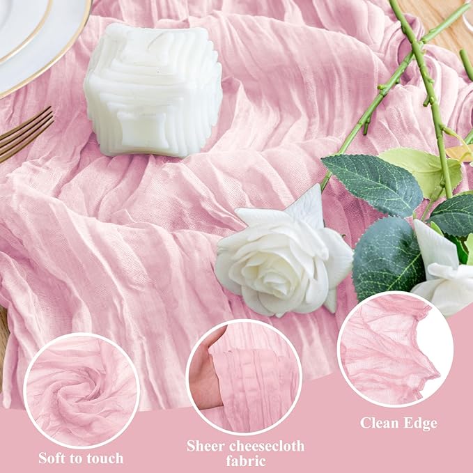 Wokceer Cheesecloth Table Runner Christmas 12Pack 10FT Blushing Pink Boho Gauze Fall Cheese Cloth Table Runner for Party Rustic Sheer Table Runners for Baby Bridal Shower Wedding Easter Table